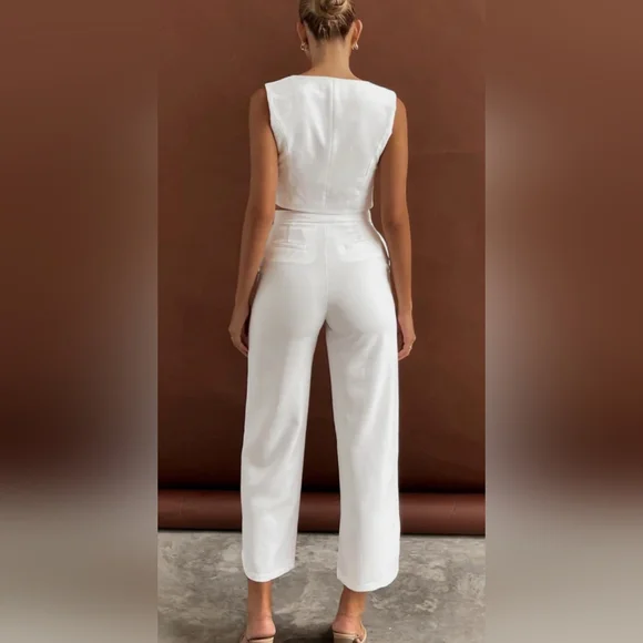 COMMENSE Solid Wet Asymetrical Straight Leg Pants Set Sz L NWT - Picture 4 of 13